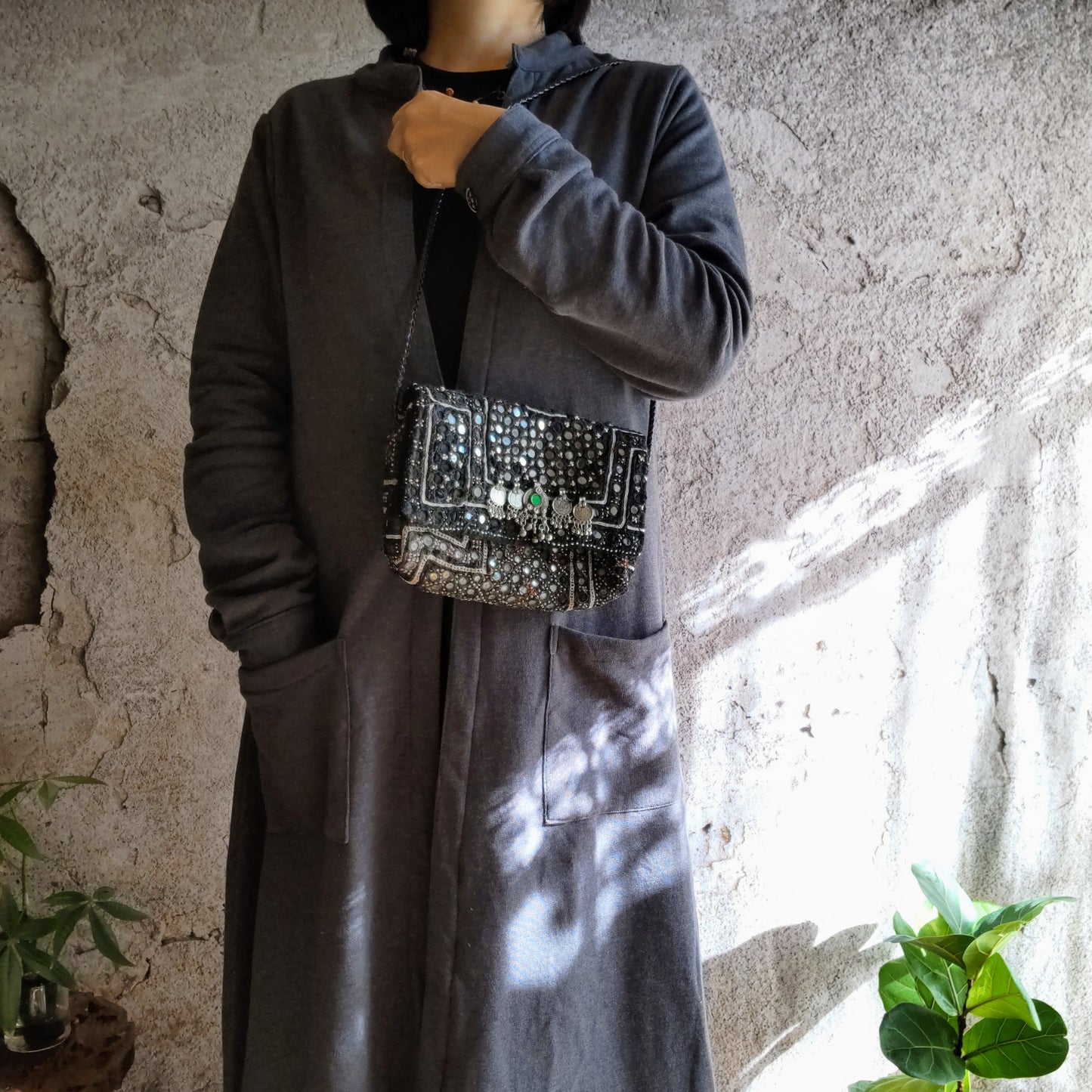 BSS-89b ブラックミラー刺繍エスニックショルダーバッグ(S)