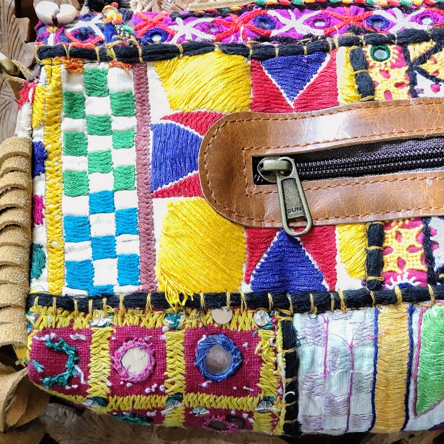 BSS-39 パープルx赤系3wayじゃらじゃらエスニックショルダーバッグ(S)