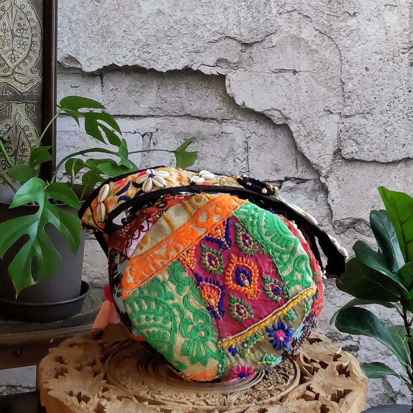 BSS-72c マルチカラーxお花畑2wayバケツ型エスニックショルダーバッグ(S)