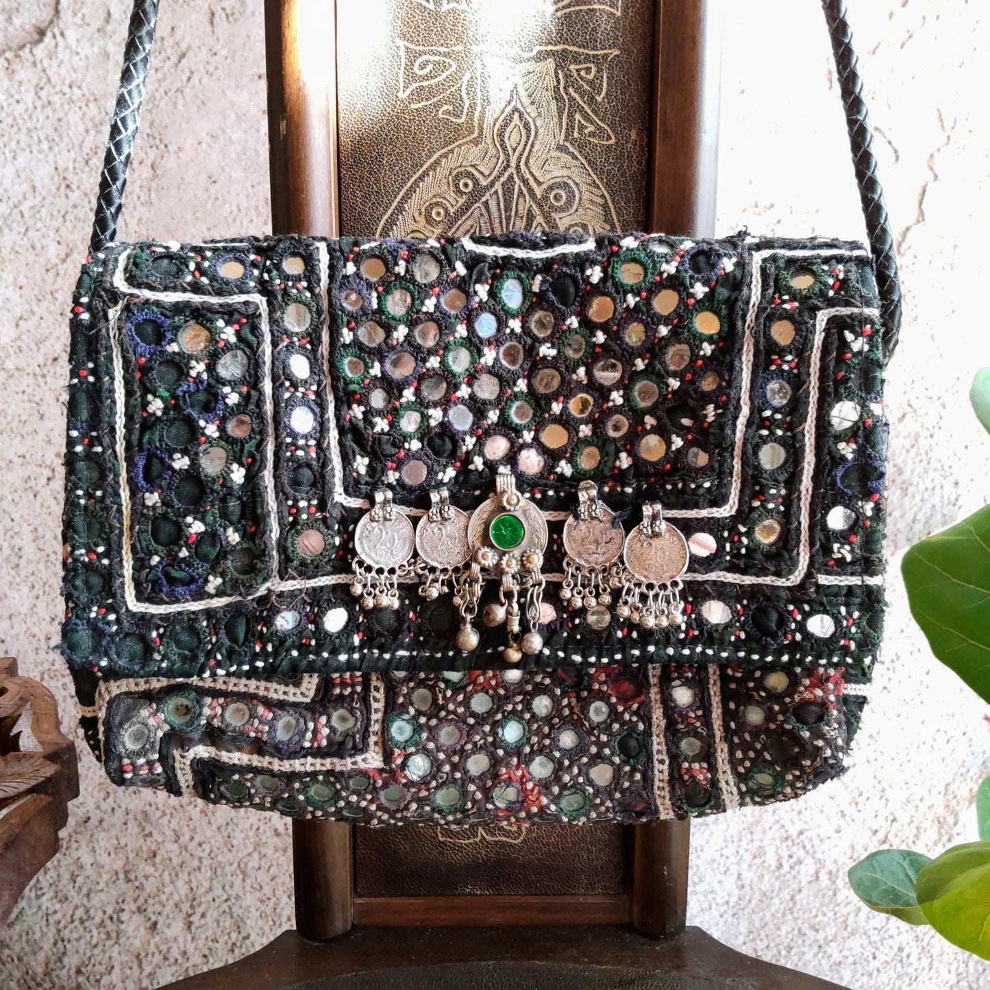 BSS-89b ブラックミラー刺繍エスニックショルダーバッグ(S)