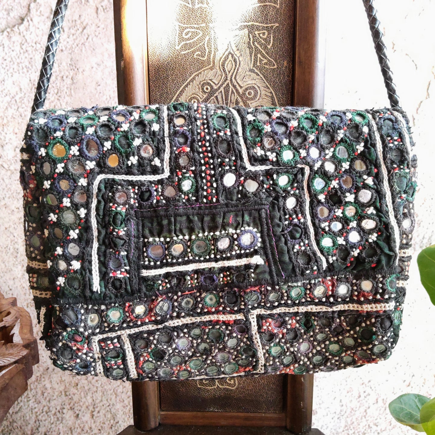 BSS-89b ブラックミラー刺繍エスニックショルダーバッグ(S)