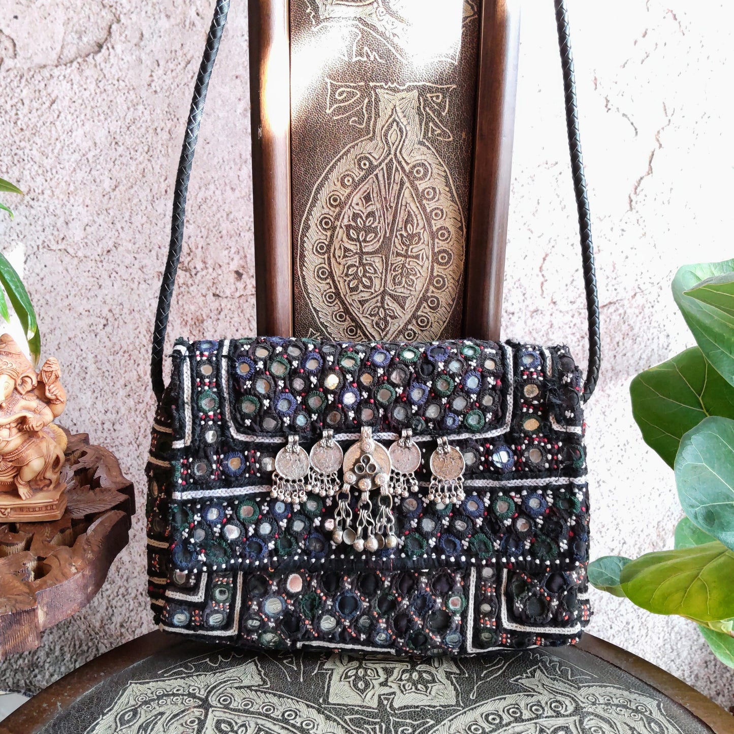 BSS-89c ブラックミラー刺繍エスニックショルダーバッグ(S)