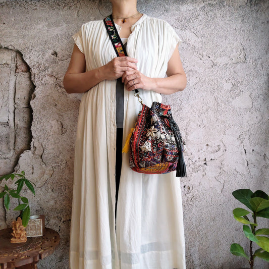 BLP-101a 巾着型2wayエスニックショルダーバッグ(L)