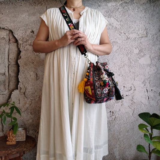 BLP-101c 巾着型2wayエスニックショルダーバッグ(L)