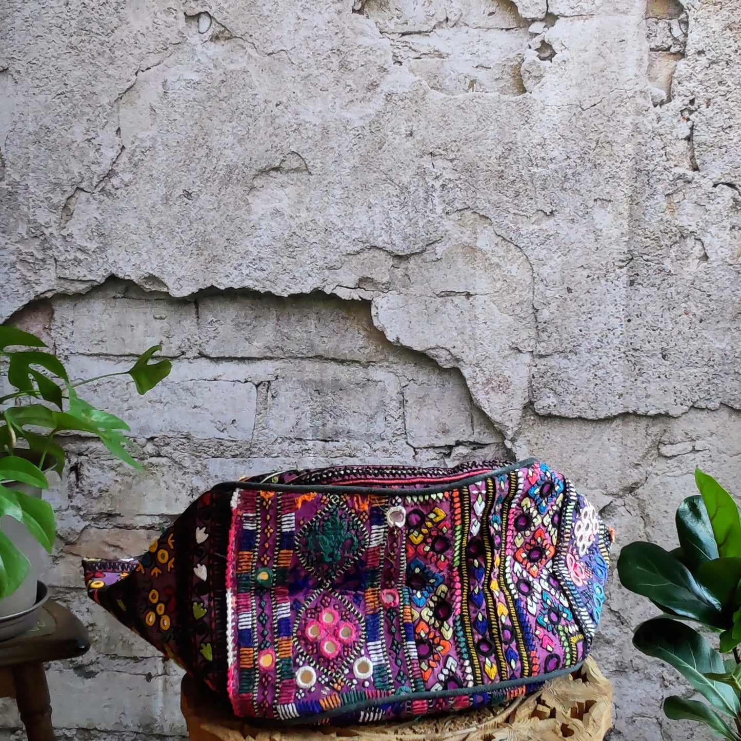 BLT-71dパープルxイエロー系ミラー刺繍エスニックトートバッグ(L)