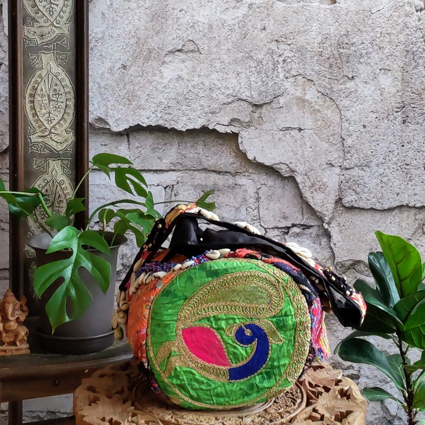 BSS-72d マルチカラーxオレンジフラッグ2wayバケツ型エスニックショルダーバッグ(S)