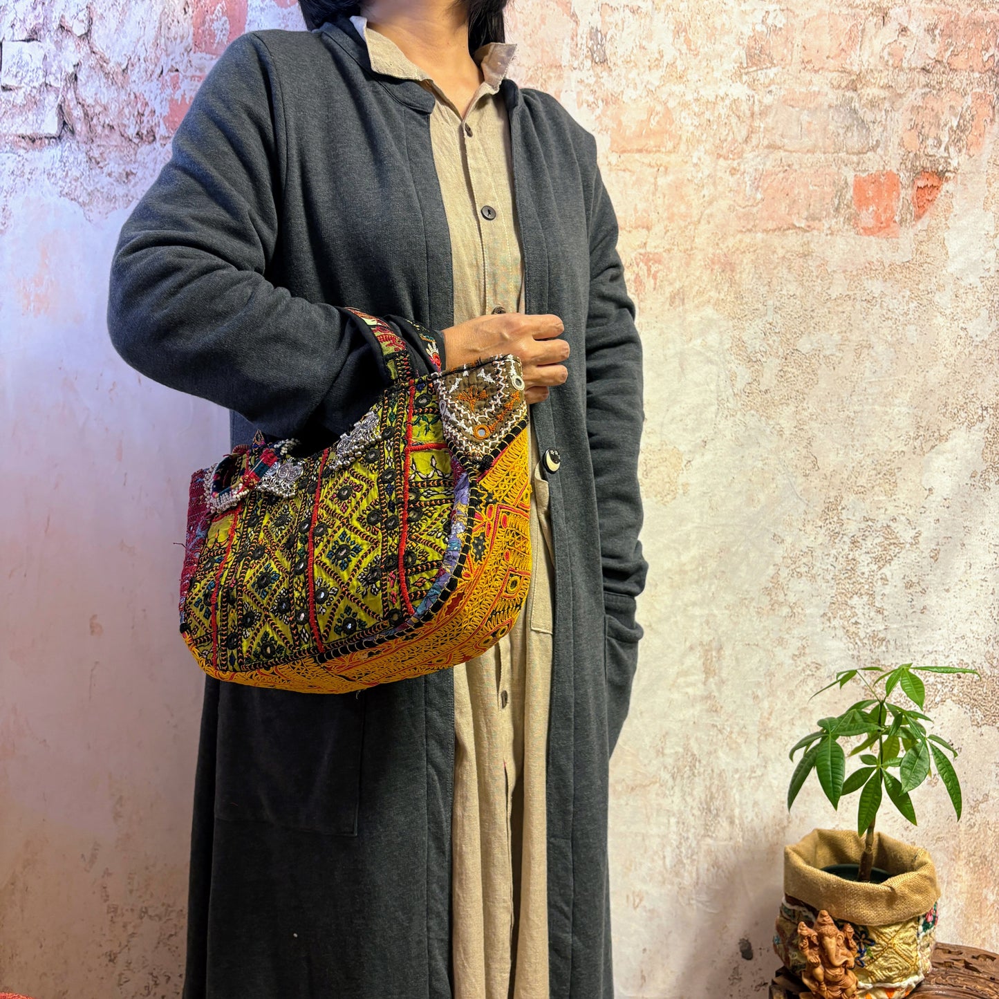 NTS-127a ミラー刺繍エスニックトートバッグ(S)