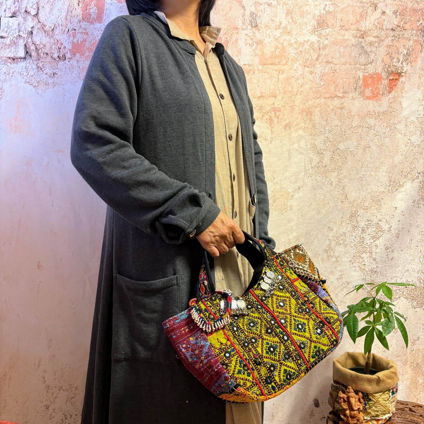 NTS-127a ミラー刺繍エスニックトートバッグ(S)
