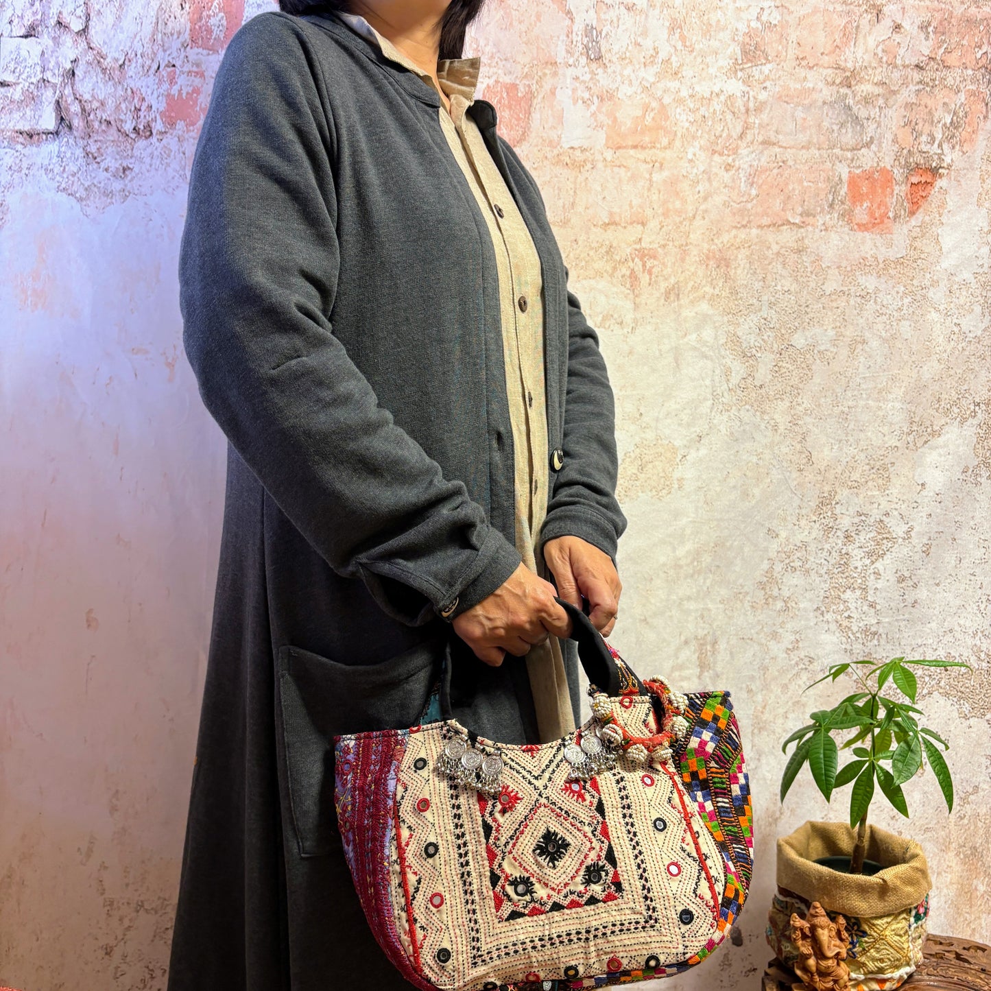 NTS-127b ミラー刺繍エスニックトートバッグ(S)