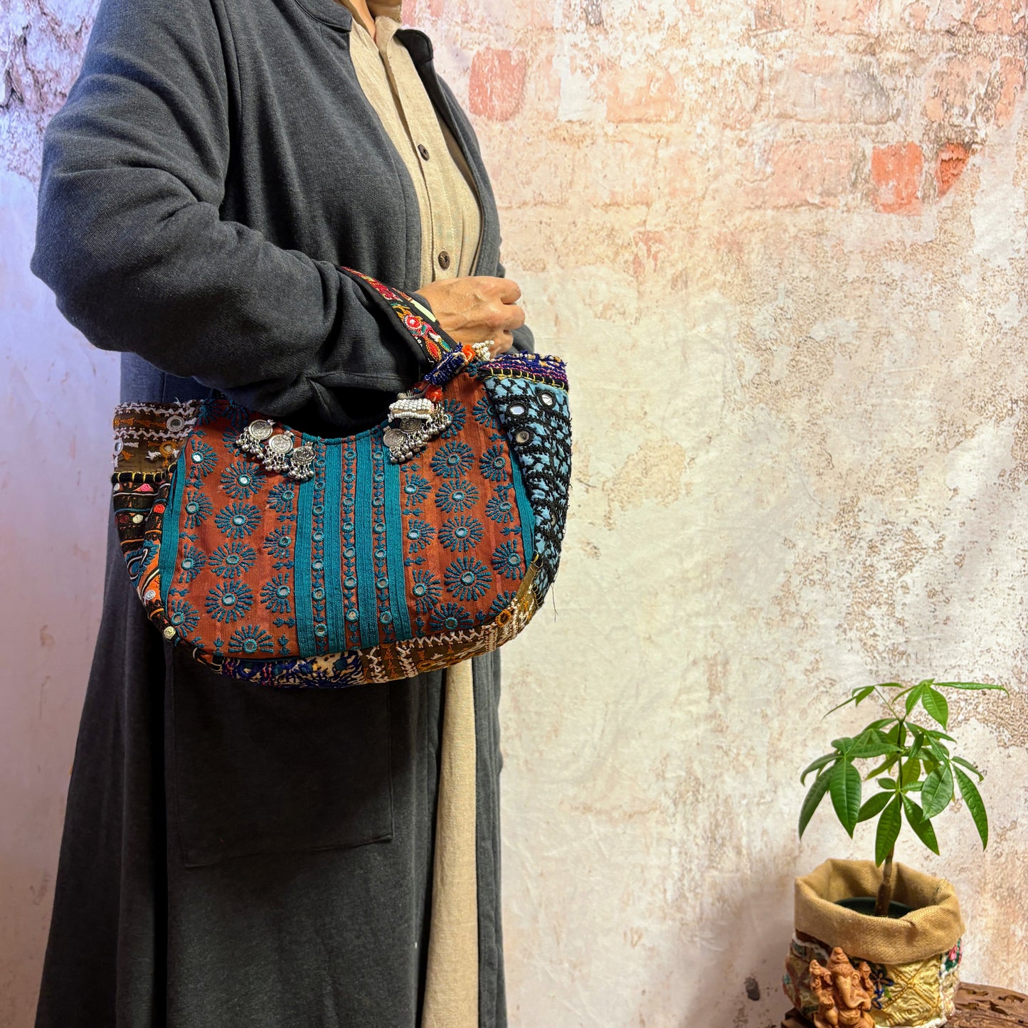 NTS-127d ミラー刺繍エスニックトートバッグ(S)