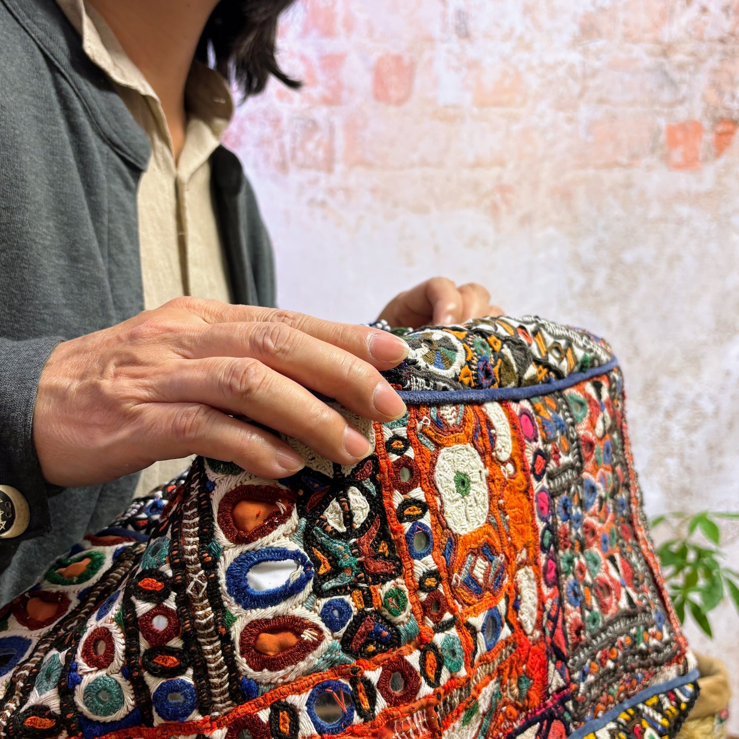 HTL-128a ミラー刺繍エスニックトートバッグ(L)