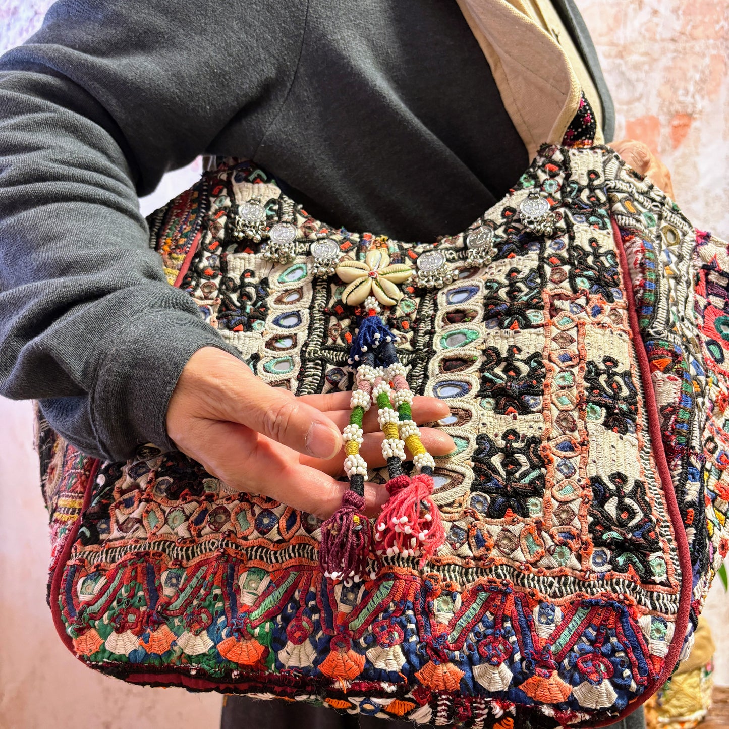 HTL-128b ミラー刺繍エスニックトートバッグ(L)