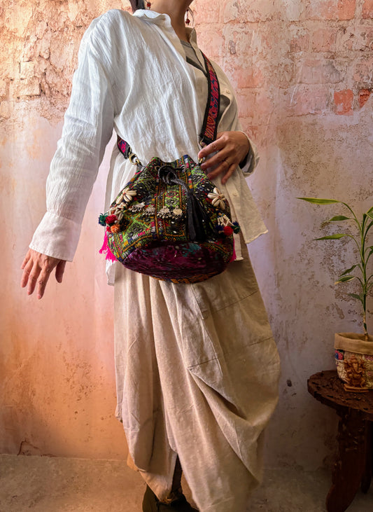 NPL-135c 巾着型2wayエスニックショルダーバッグ(L)