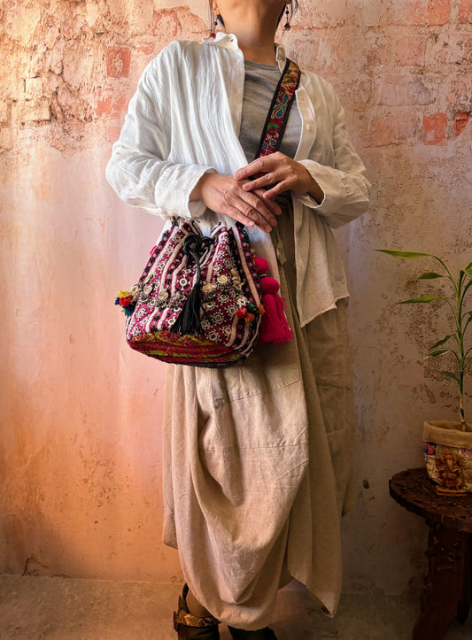 NPL-135e 巾着型2wayエスニックショルダーバッグ(L)