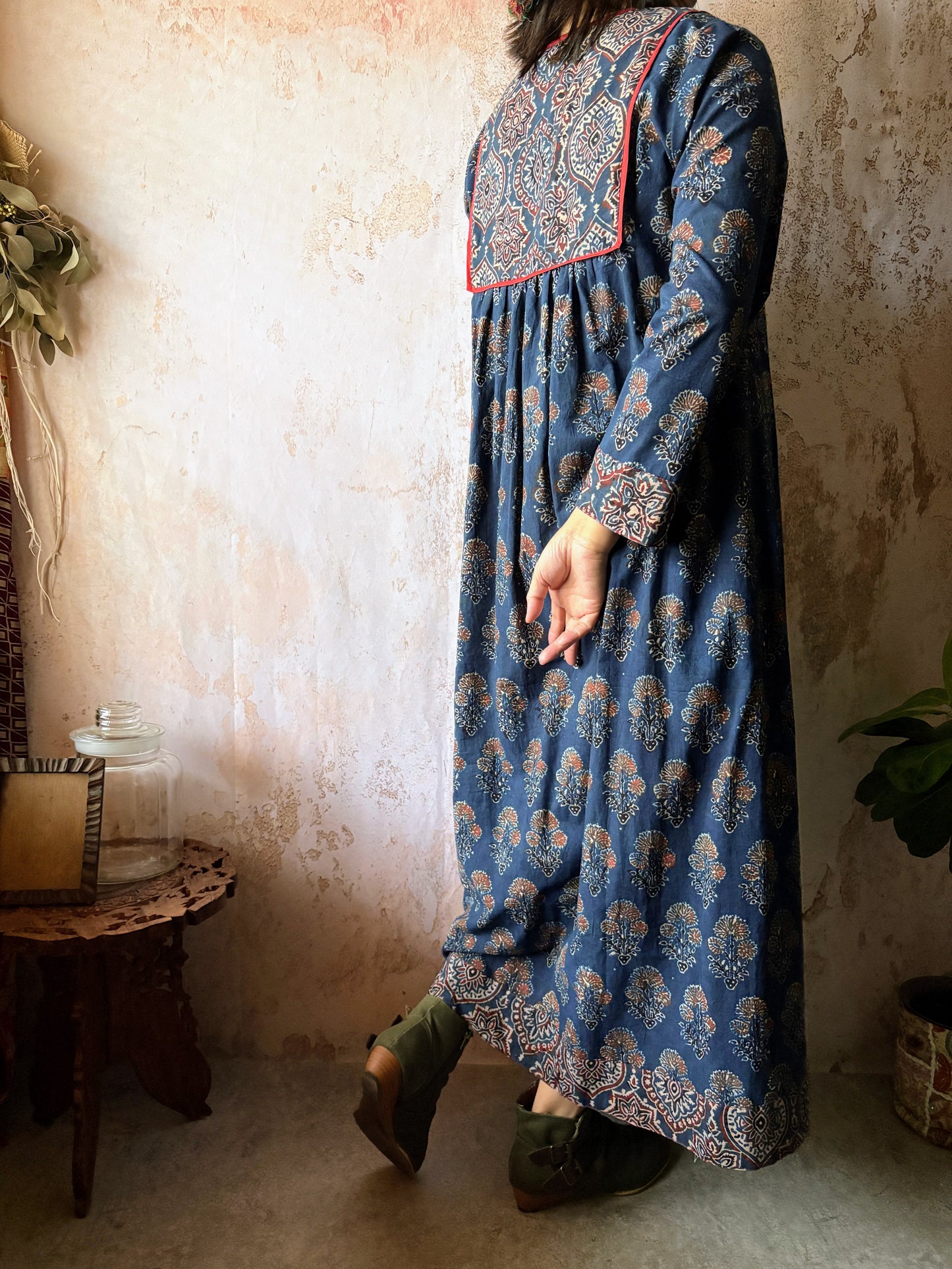 AF-008,3/3 アジュラックロングフレアワンピース/ネイビーxネイビー