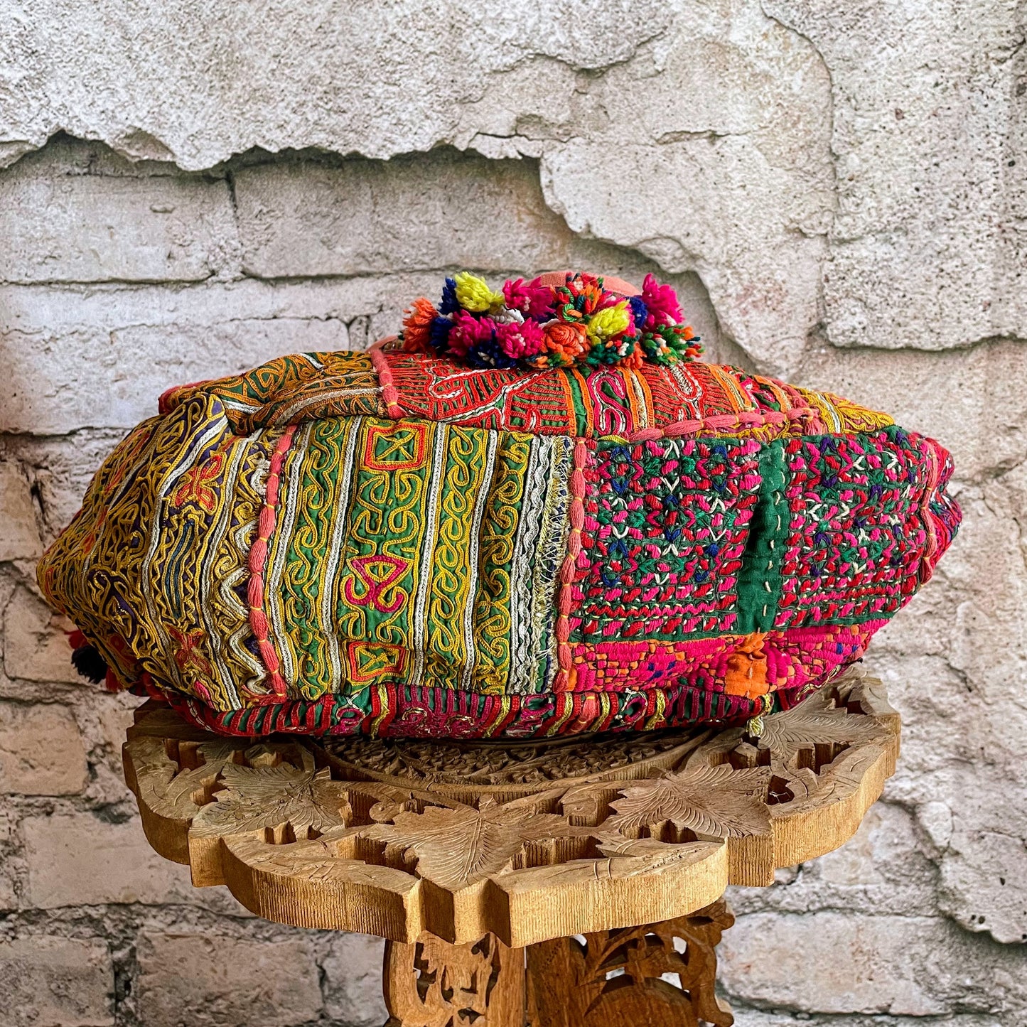 BLT-15 パープルxオレンジアフガン刺繍逆さまハートエスニックトートバッグ(L)