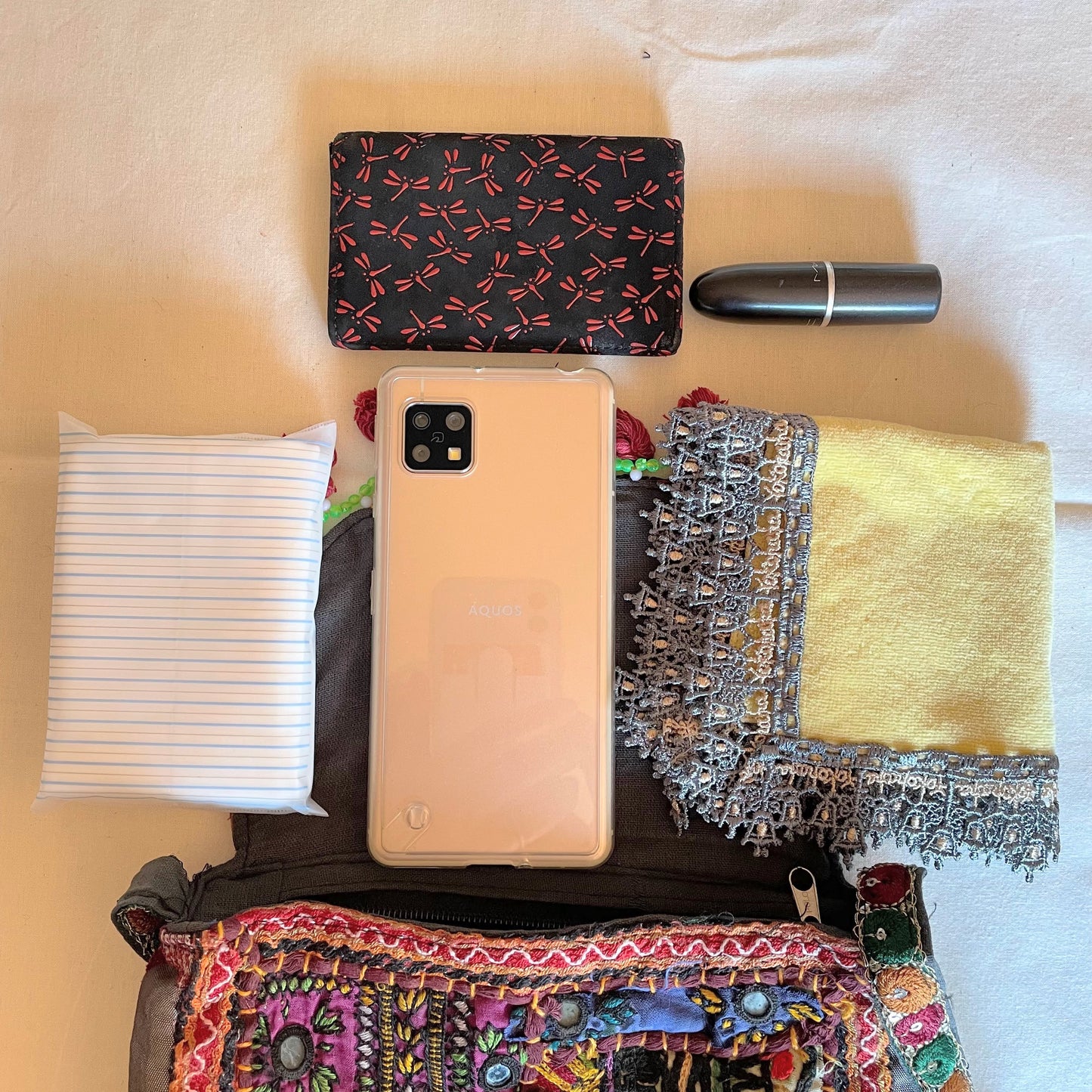 BSS-28 オレンジxえんじ系バンジャラフリンジたっぷりエスニックショルダーバッグ(S)