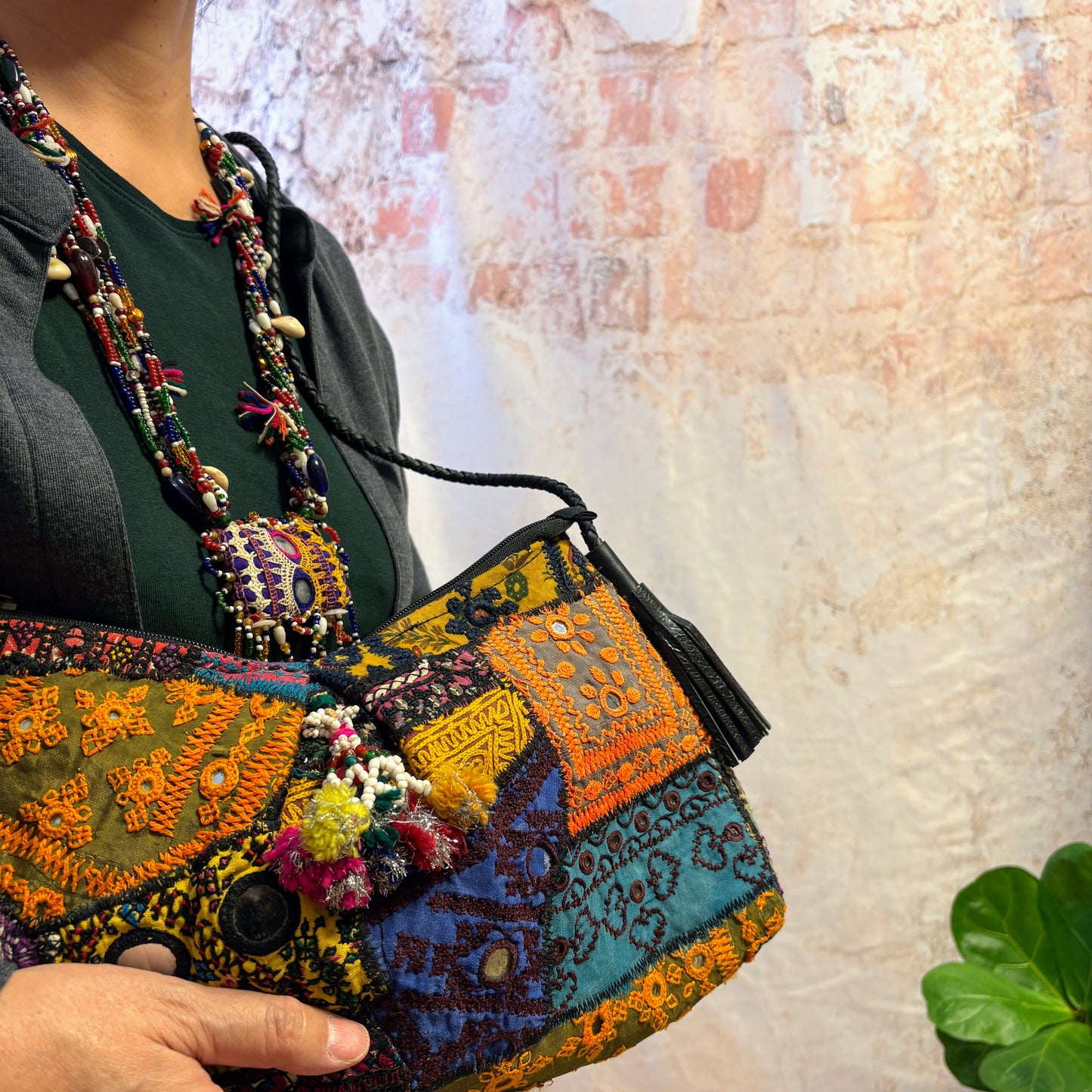 NSS-123c ミラー刺繍パッチワークエスニックショルダーバッグ (S)