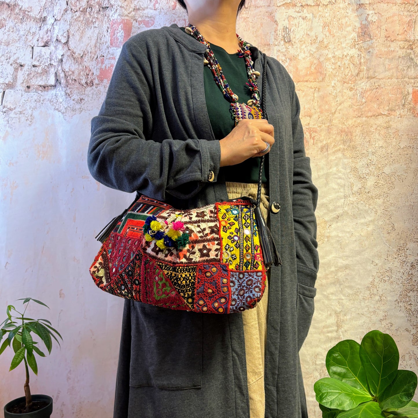 NSS-123e ミラー刺繍パッチワークエスニックショルダーバッグ (S)