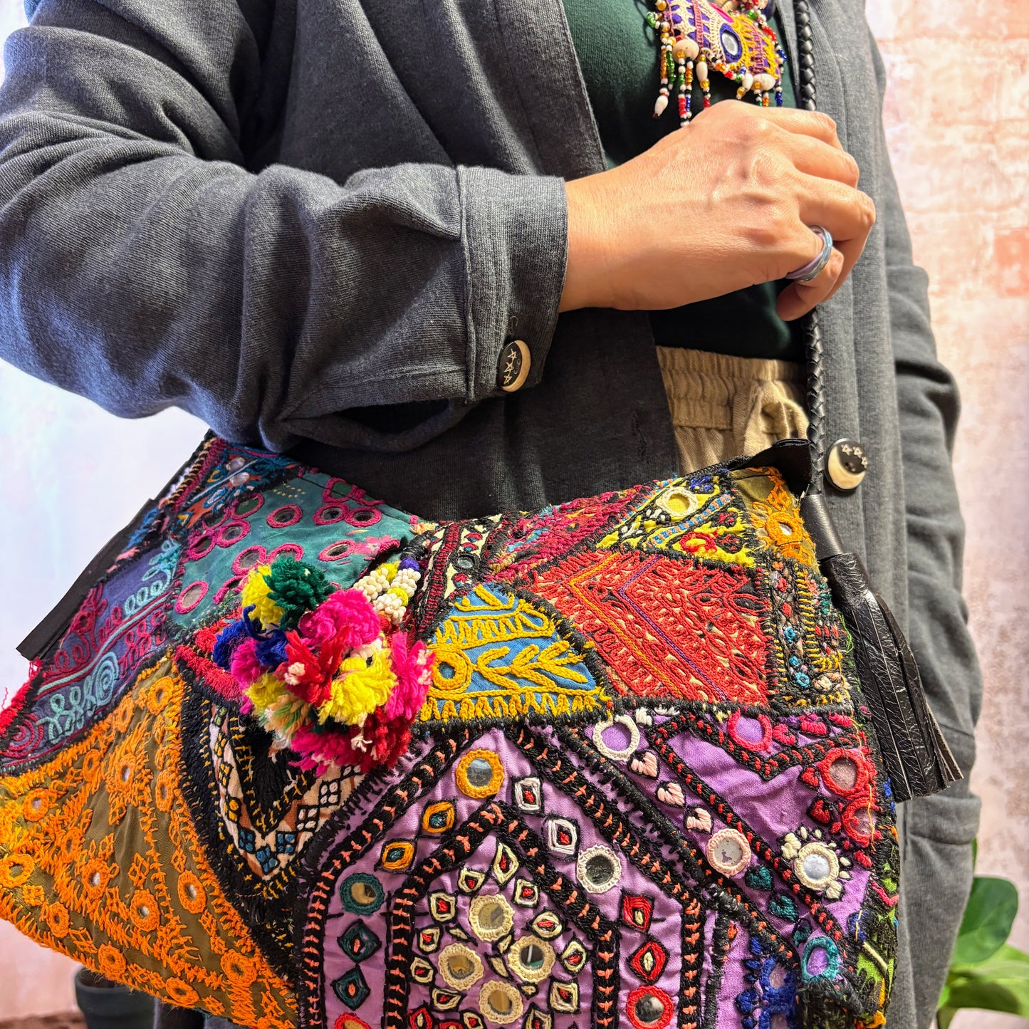 NSS-123h ミラー刺繍パッチワークエスニックショルダーバッグ (S)