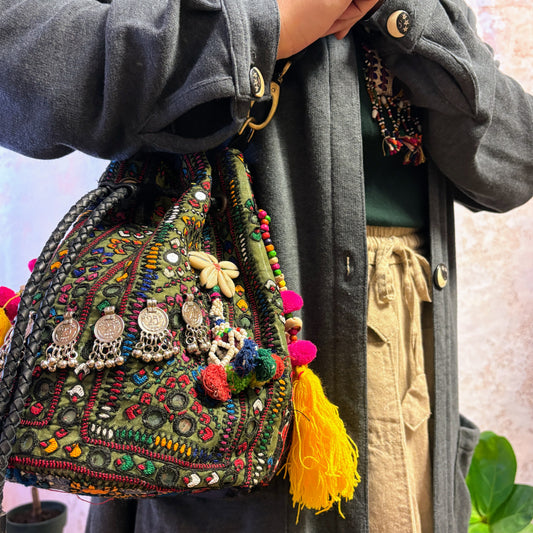 NPL-122d 巾着型2wayエスニックショルダーバッグ(L)