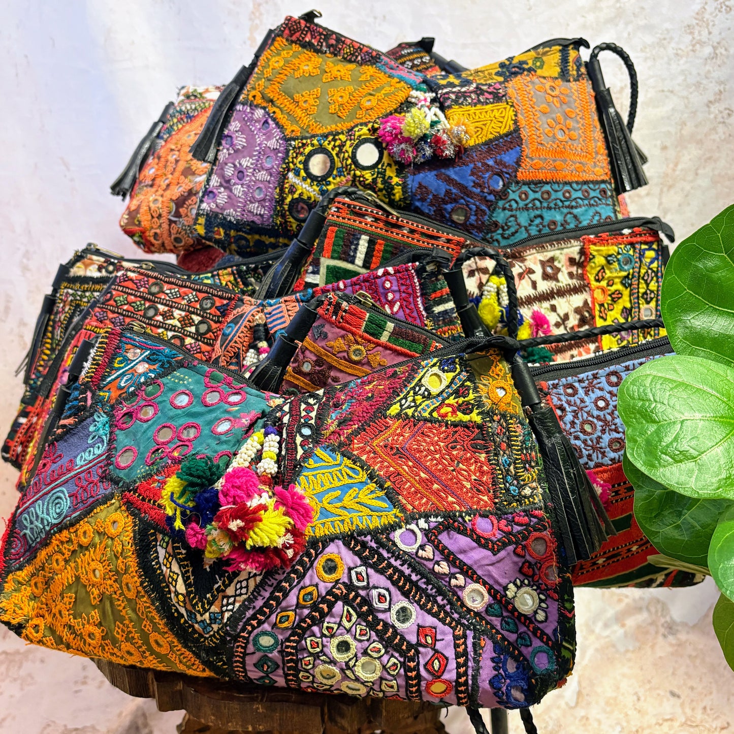 NSS-123a ミラー刺繍パッチワークエスニックショルダーバッグ (S)