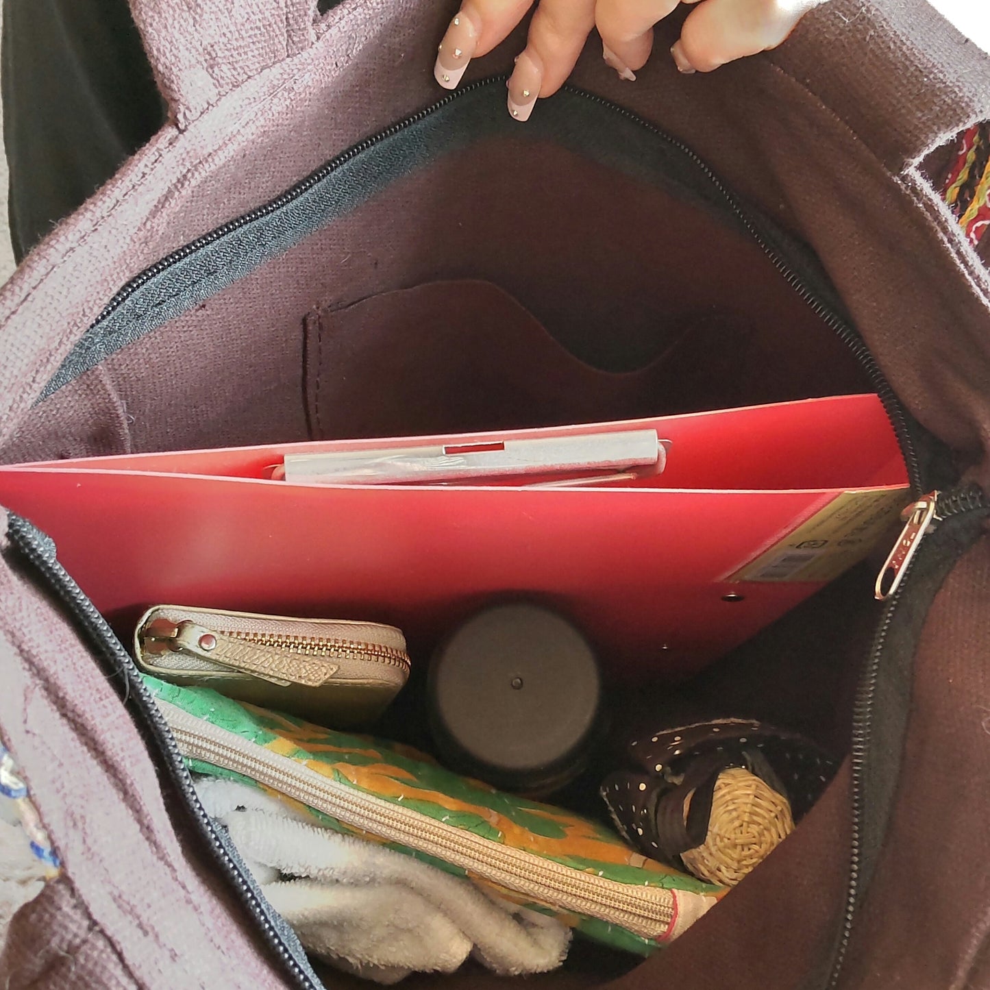 BMT66b マルチカラーxコインワンサイドミラー刺繍エスニックトートバッグ(M)