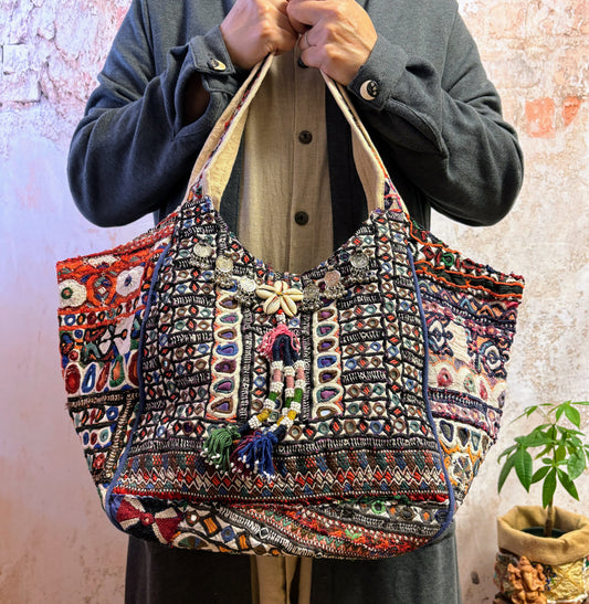 HTL-128a ミラー刺繍エスニックトートバッグ(L)